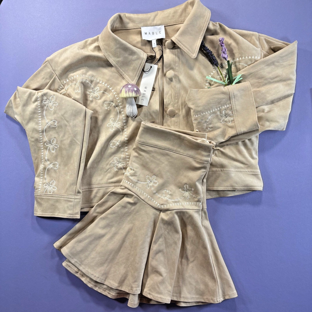 Mable Faux Suede Skirt & Jacket Embroidered Cowgirl/Western Set Small Nashville